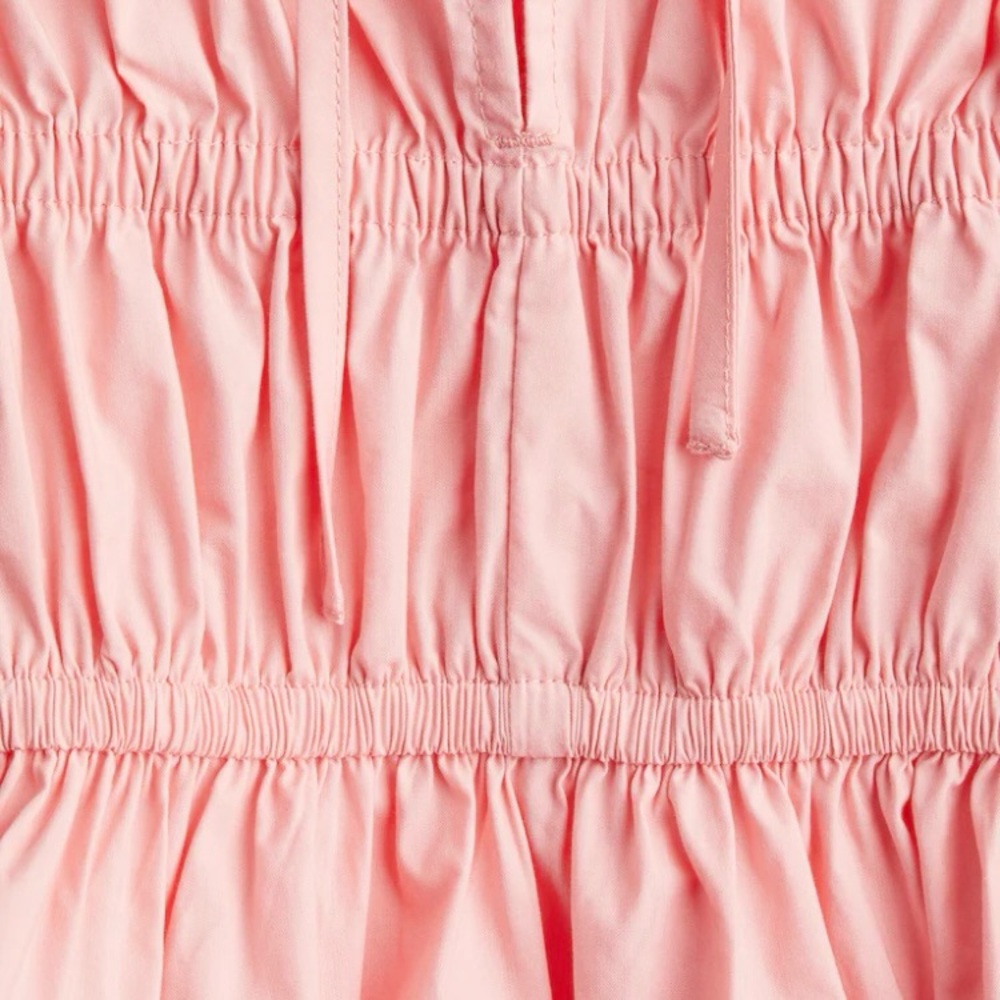 H&M Pink Puff Sleeve Blouse Size XL Cotton Poplin Ruffles Tie Keyhole Feminine - Picture 4 of 12